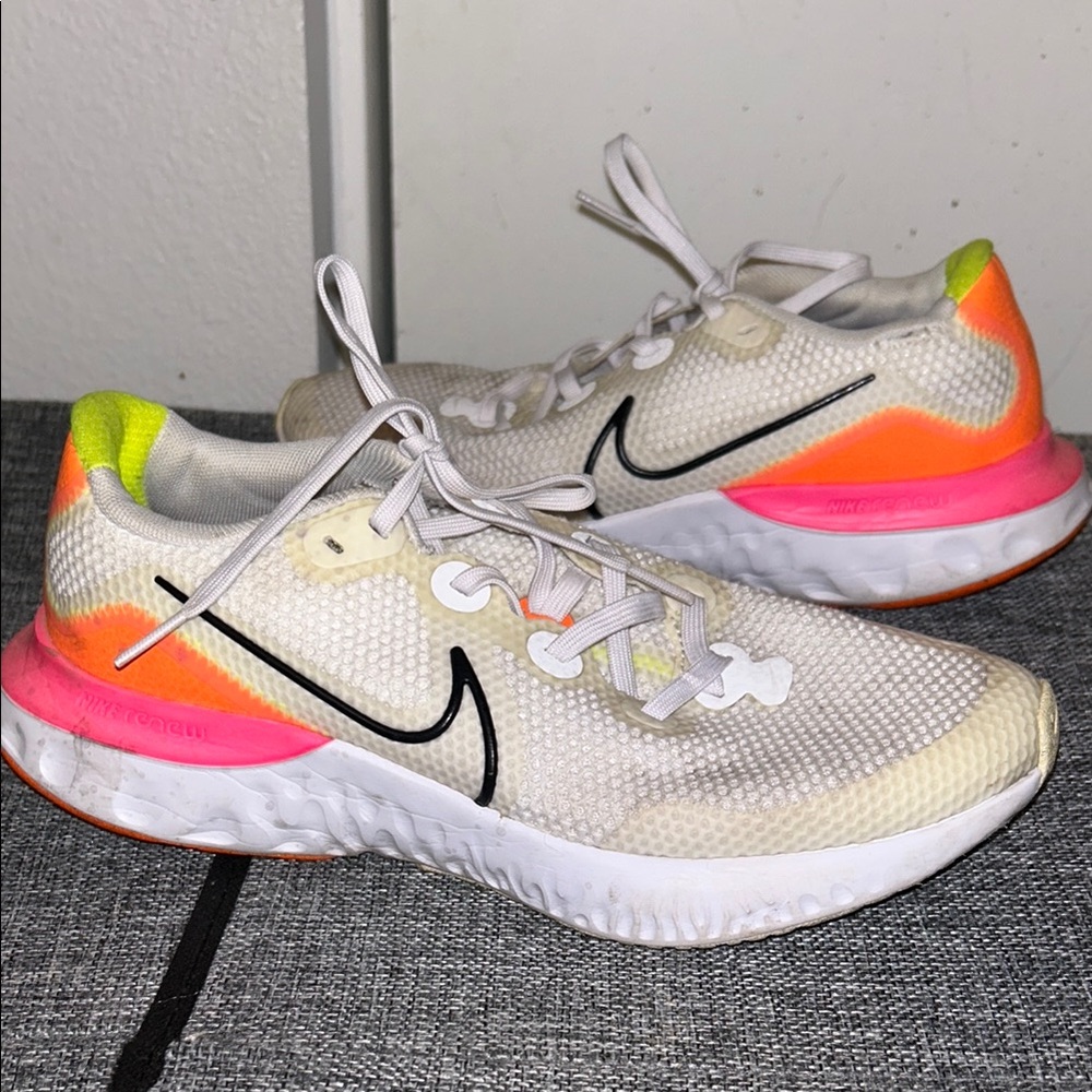 Nike White and Pink Athletic Shoes with React Foam
